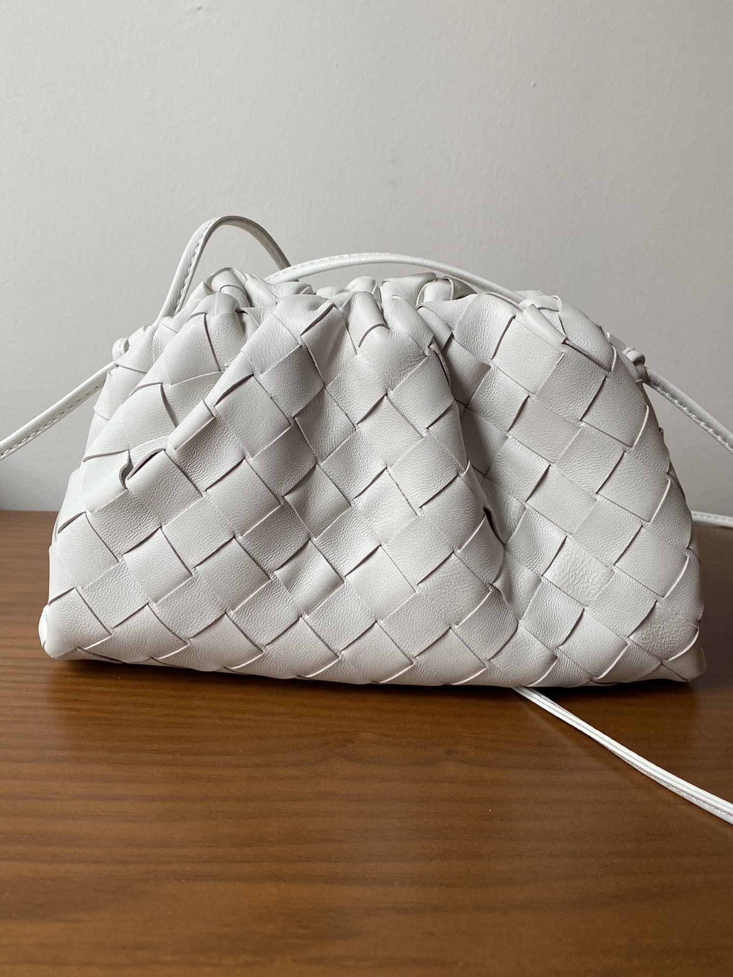 Mini Pouch Intrecciato Leather Clutch White